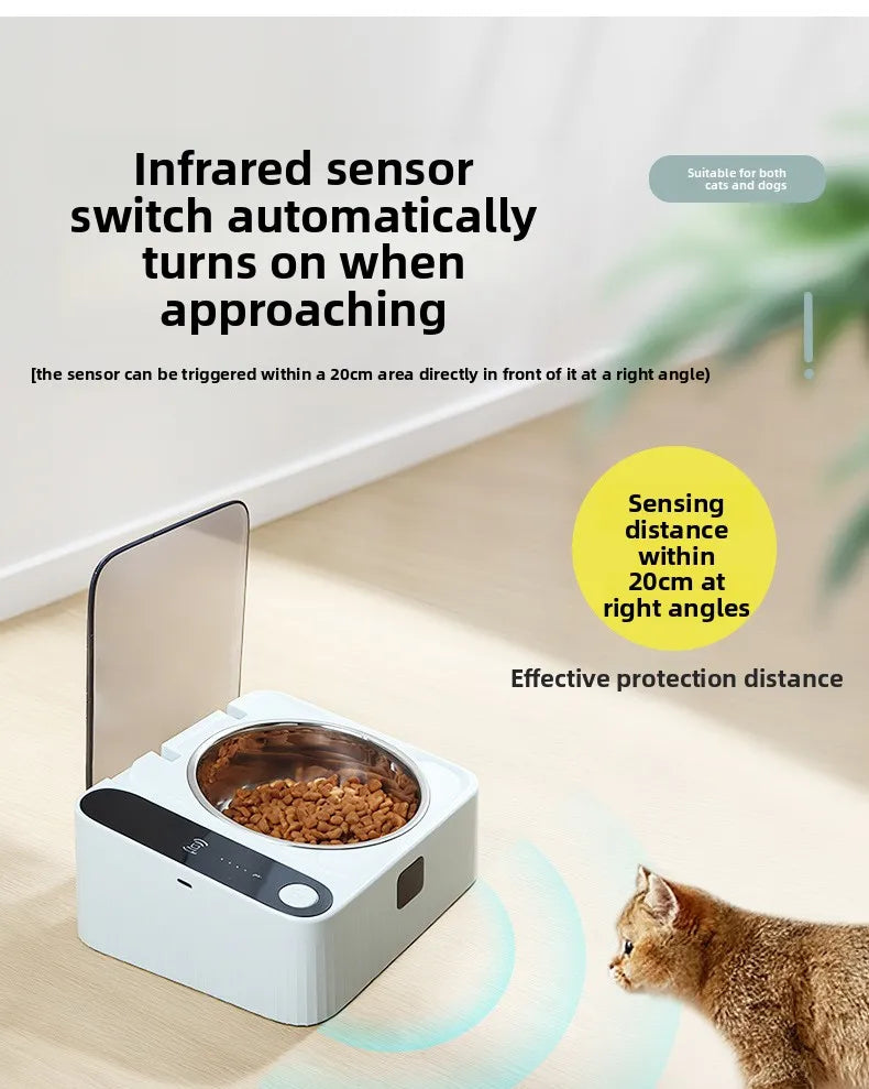 Pet Smart Infrared Sensor Open Lid Cat Bowl Stainless Steel with Lid Dustproof Insect-proof and Moisture-proof Pet Bowl