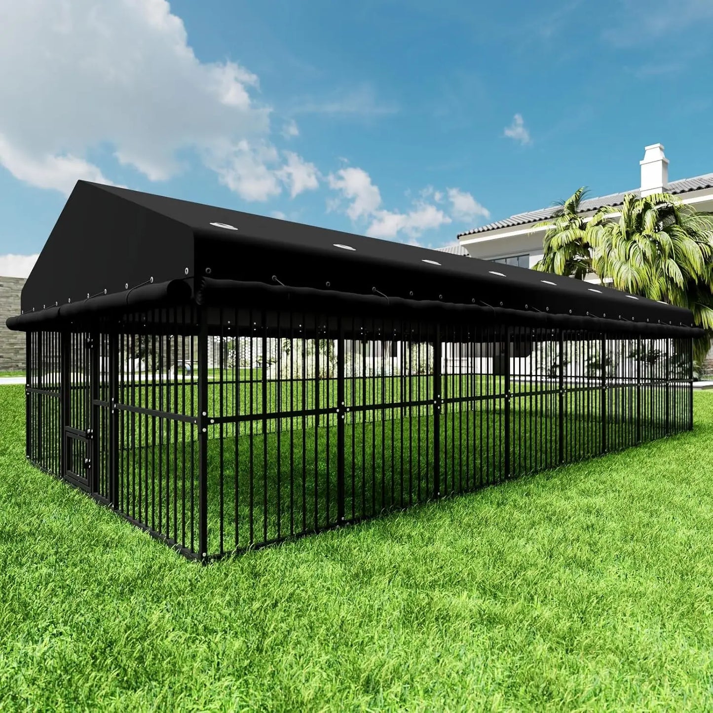 Outdoor Dog Kennel 10x20x6.5 FT, Heavy-Duty Metal Construction with Swivel Door, Fully Enclosed Waterproof Oxford, Customi