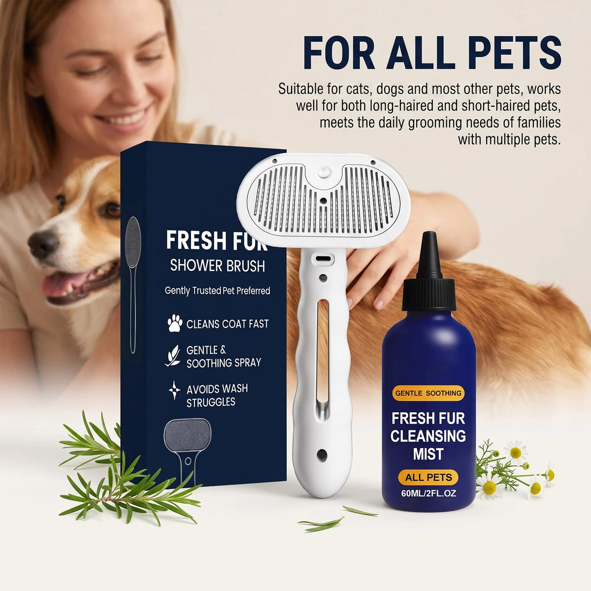 Pet Hair Detangler Spray Set Softening Smoothing Dematting Grooming Volumizing Dogs Cats Daily Care Kit for All Breeds