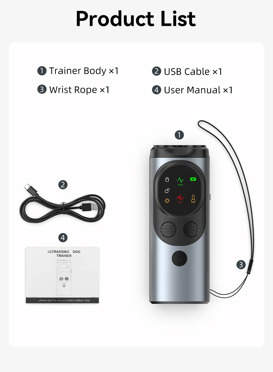 ROJECO Dog Repeller Ultrasonic High Power Dog Anti Barking Training Device Rechargeable Dog Repeller Trainer With LED Flashlight