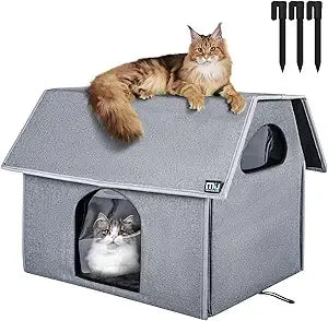 Outdoor Cat House, Extra Large Weatherproof Cat Houses for Outdoor/Indoor Cats, Warm Feral Cat Shelter with Removable Soft Mat,