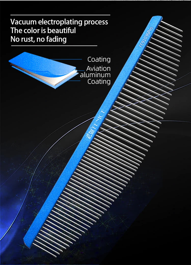 Fenice Moon Style Comb Pet Grooming Single Comb Aluminum Metal Comb for Dogs Stainless Steel Pet Dog Cat Pin Comb Hair Brush