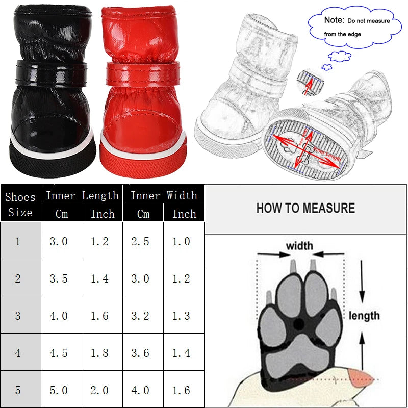 4Pcs/set Winter Pet Shoes Warm Waterproof Slip Fleece Dog Boot for Small Medium Dogs Puppy Rain Footwear Chihuahua Snow Boots