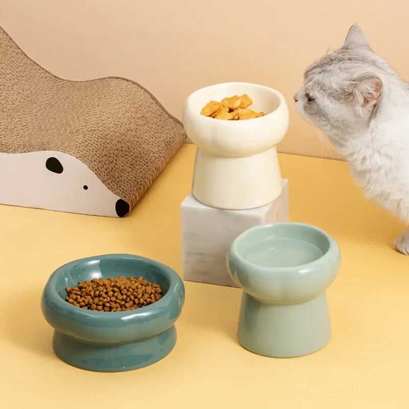 Elevated Ceramic Pet Bowl for Cats and Small Dogs – Anti-Slip, Neck Protection, Easy to Clean, Raised Design for Food and Water