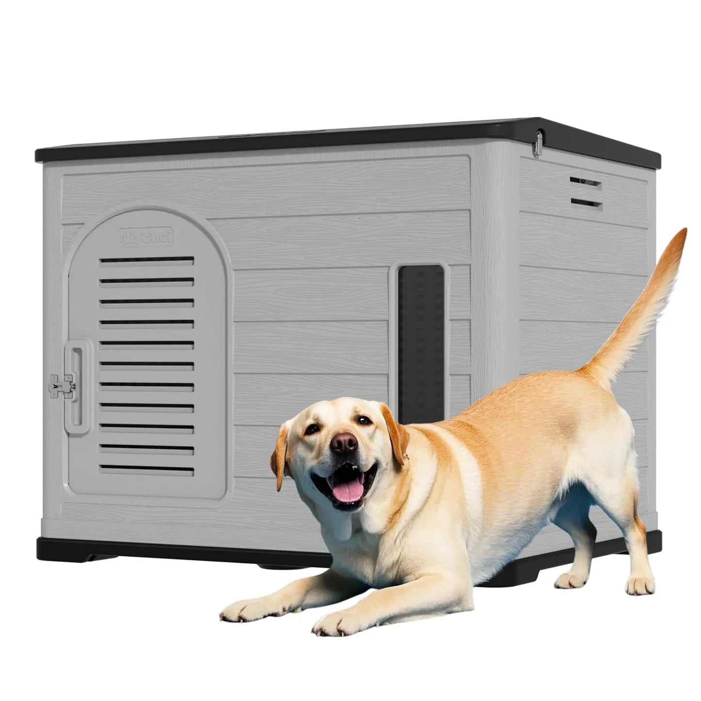 XLarge Plastic Dog House Big Dogs Indoor Outdoor Double-Layer Insulated Open-Top Lockable Door Elevated Floor 46x38x39inchCustom
