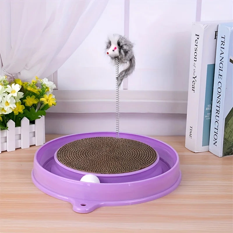 Scratching Cat Toy with Ball Track and Spring - Indoor Interactive Plastic Mat, Available in Multiple Colors (Blue, Purple, Pink) - Mental and Physical Exercise Toy for All Cat Breeds, Fun Design