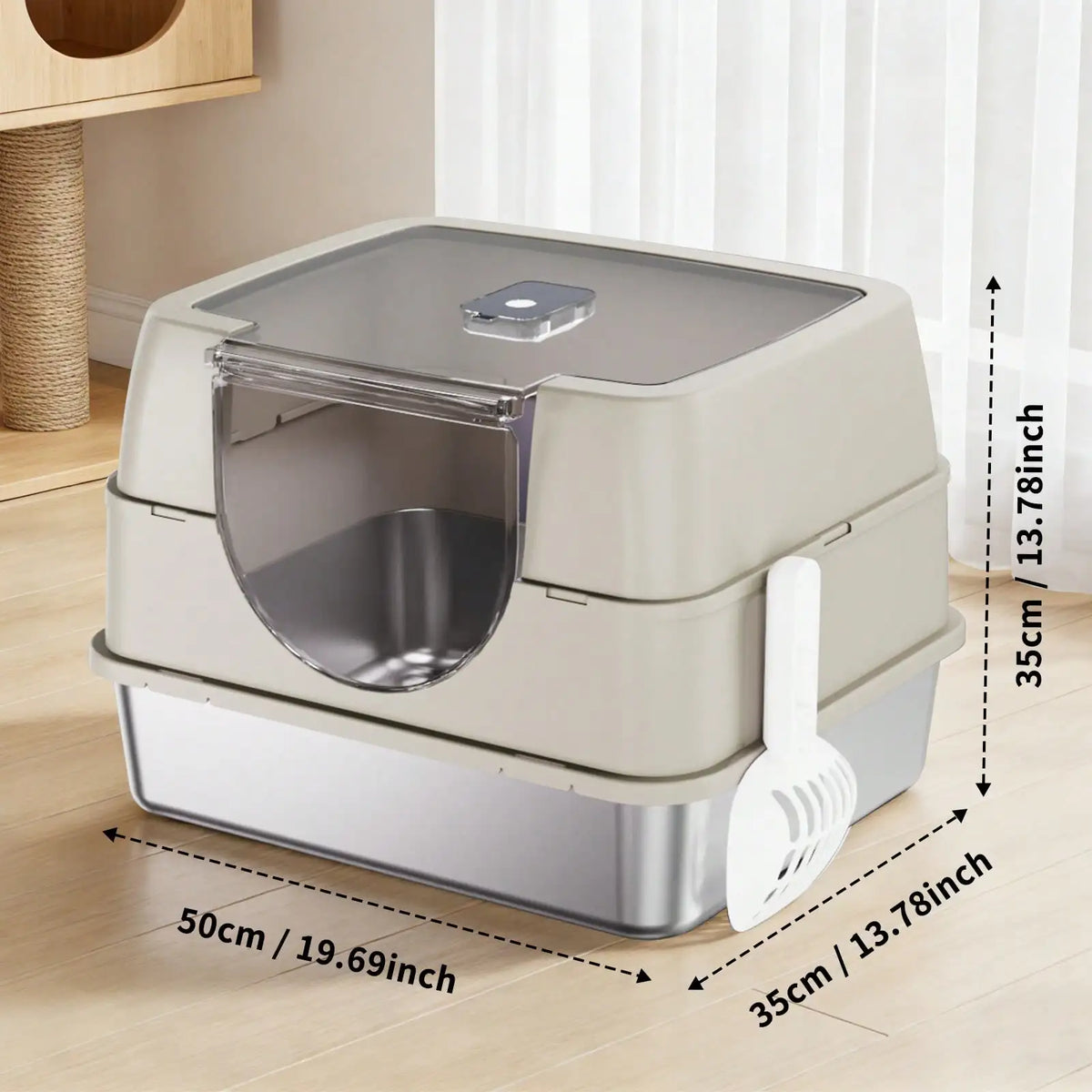 Large Stainless Steel Enclosed Cat Litter Box With Lid High Splash Proof Sided Metal Kitty Potty Front Entry Top Exit Dog Proof Odor Control Leak Resistant Easy Clean Complete Set With Litter Mat Litter Scoop & Filter Step Fo