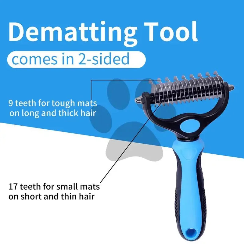 Pet Dematting Comb for Dogs & Cats, Knot Remover Grooming Tool with Stainless Steel Blades, Detangling Brush for Matted Tangled Hair, Professional Pet Grooming Rake for Long Haired Pets