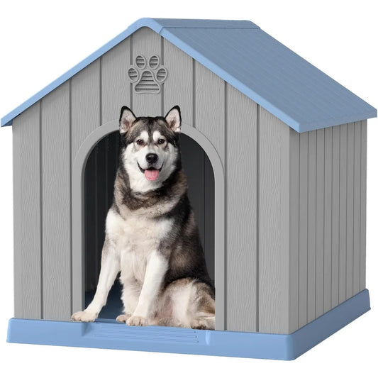 Dog House Outdoor Indoor for Medium Large Dogs, Durable Plastic Waterproof Doghouse with Air Vents and Elevated Floor