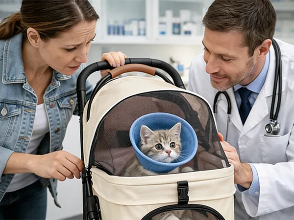 2-in-1Pet Stroller for Small Dogs Cats Foldable Lightweight 4 Wheel Dog Stroller with Removable Carrier Travel Portable Pet Cart