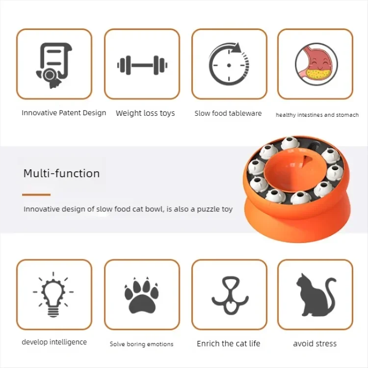 Interactive Cat Puzzle Feeder Toy Slow Feeder Bowl Treat Dispenser for Indoor Cats, Mental Stimulation Aid Digestion Enrichment Pet Game for Kitten