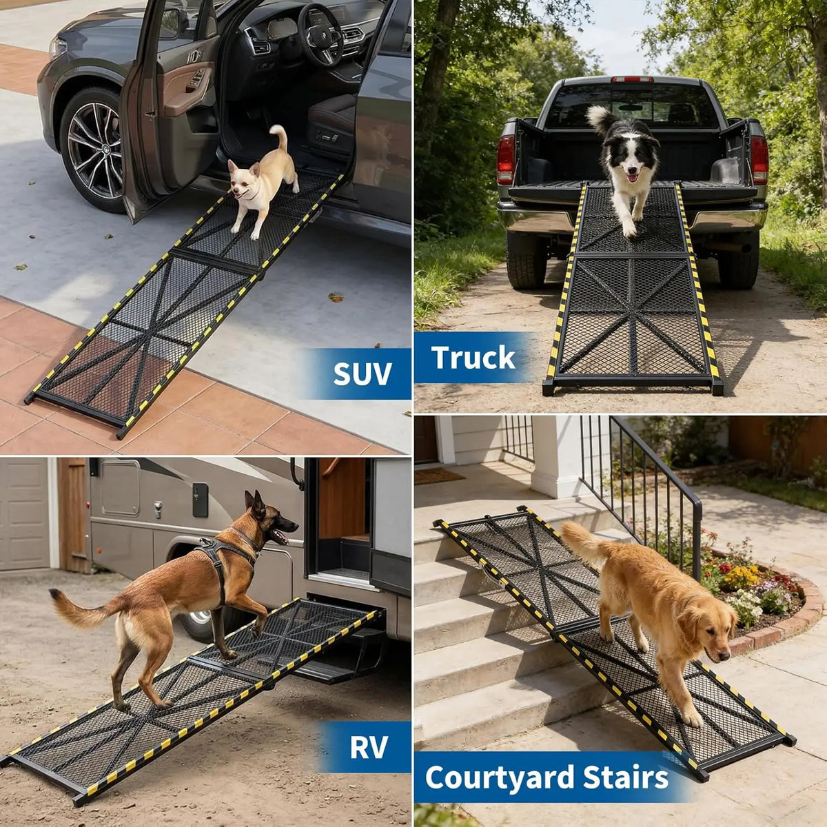 71 inch Collapsible & Portable Dog Ramp for Cars, SUVs, Trucks & RVs – Heavy Duty, Non-Slip Mesh Surface, Carry Handle, Ideal for Medium & Large Dogs, 300 lbs Capacity