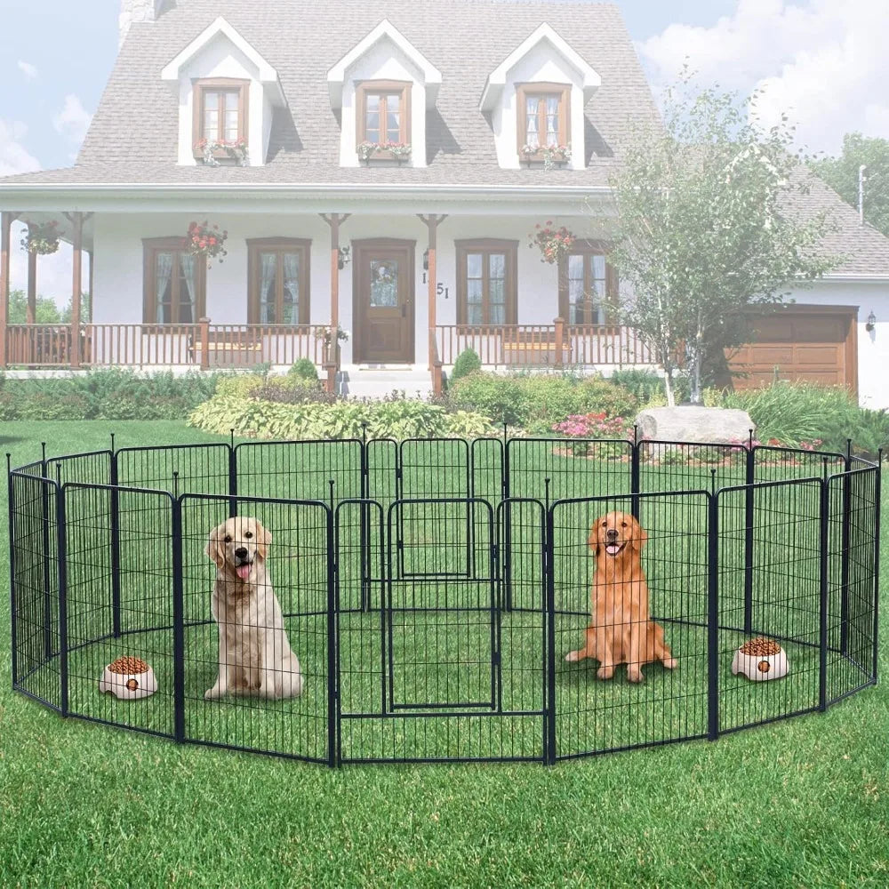 Portable Outdoor Dog Fence, Dog Playpen for Large/Medium/Small Dogs, Dog Fences for The Yard,with Doors Foldable Met