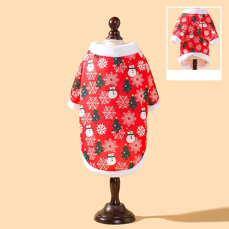 Hot autumn and winter Christmas pet clothes, comfortable and warm cartoon printed pet cat and dog clothes