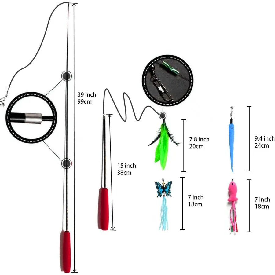 Retractable Cat Toy Wand 12 Packs Interactive Cat Feather Toys 9 Assorted Teaser Refills with Bell for Kitten Pink