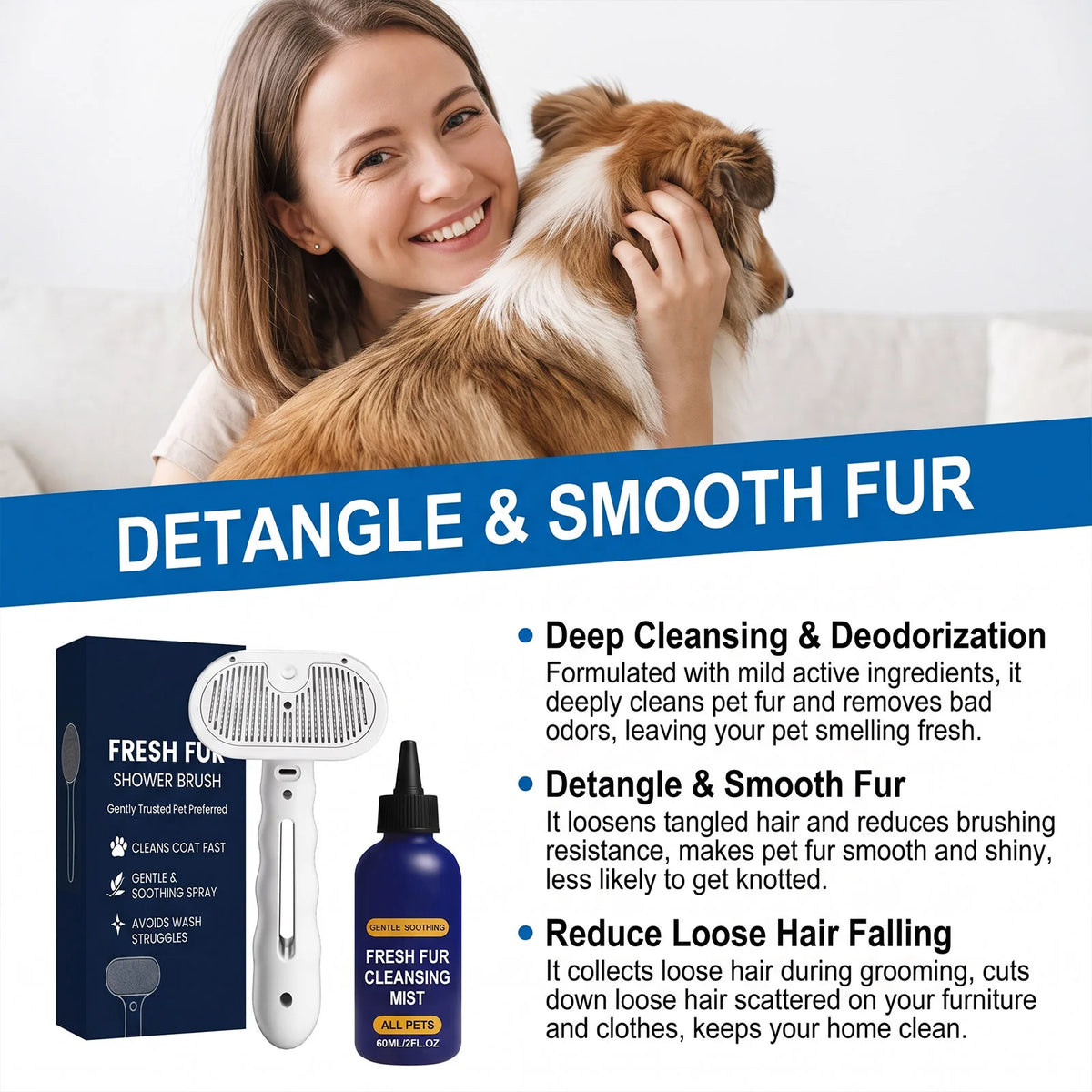 Pet Hair Detangler Spray Set Softening Smoothing Dematting Grooming Volumizing Dogs Cats Daily Care Kit for All Breeds