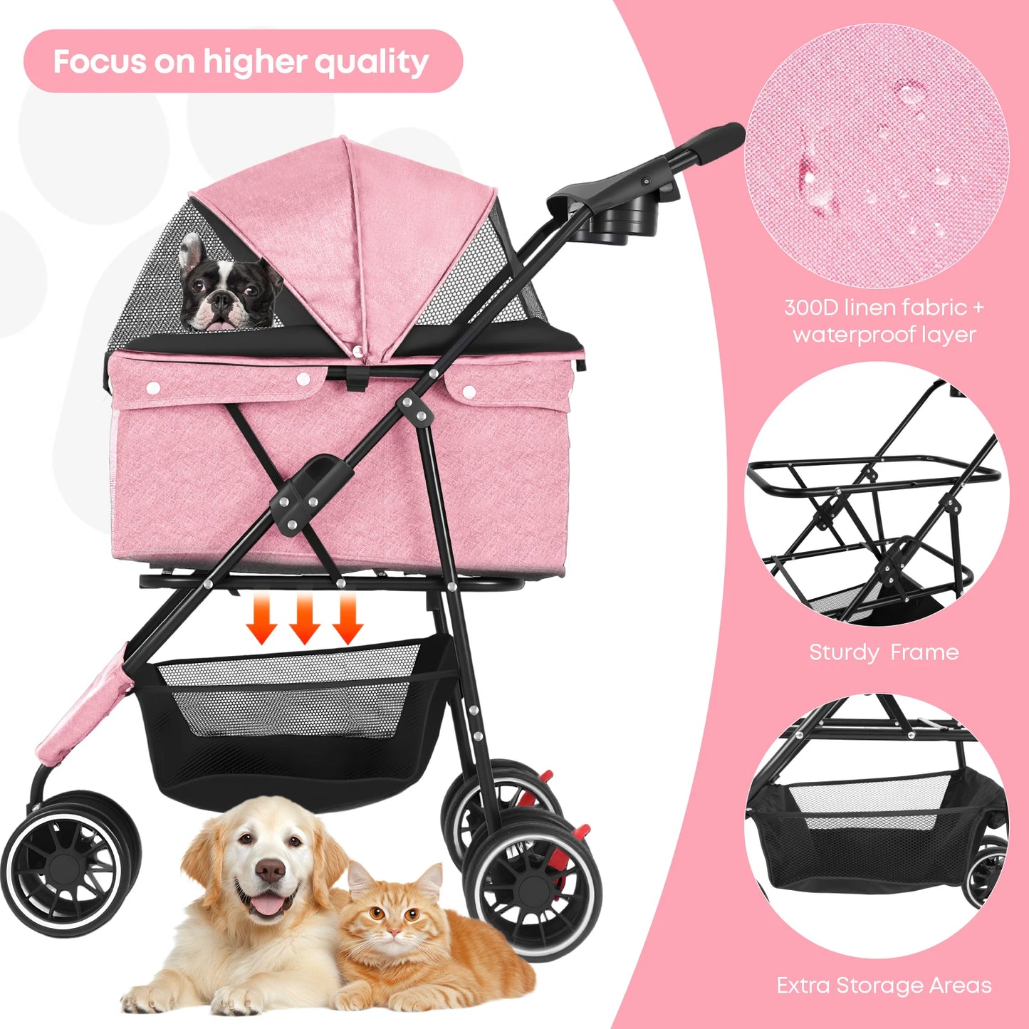 Pet Stroller For Small Puppy Dogs & Cats Travel Portable Dog Stroller  Foldable Dog Cat Carrier Strolling