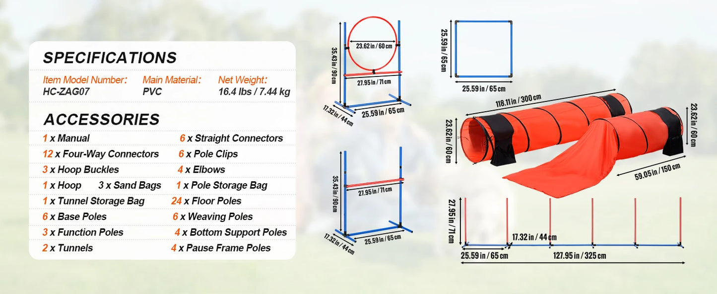 SucceBuy Dog Agility Training Equipment 4 PCS Set with Adjustable High Hurdles 6 Weave PolesJump Ring Square Pause Box Whistle