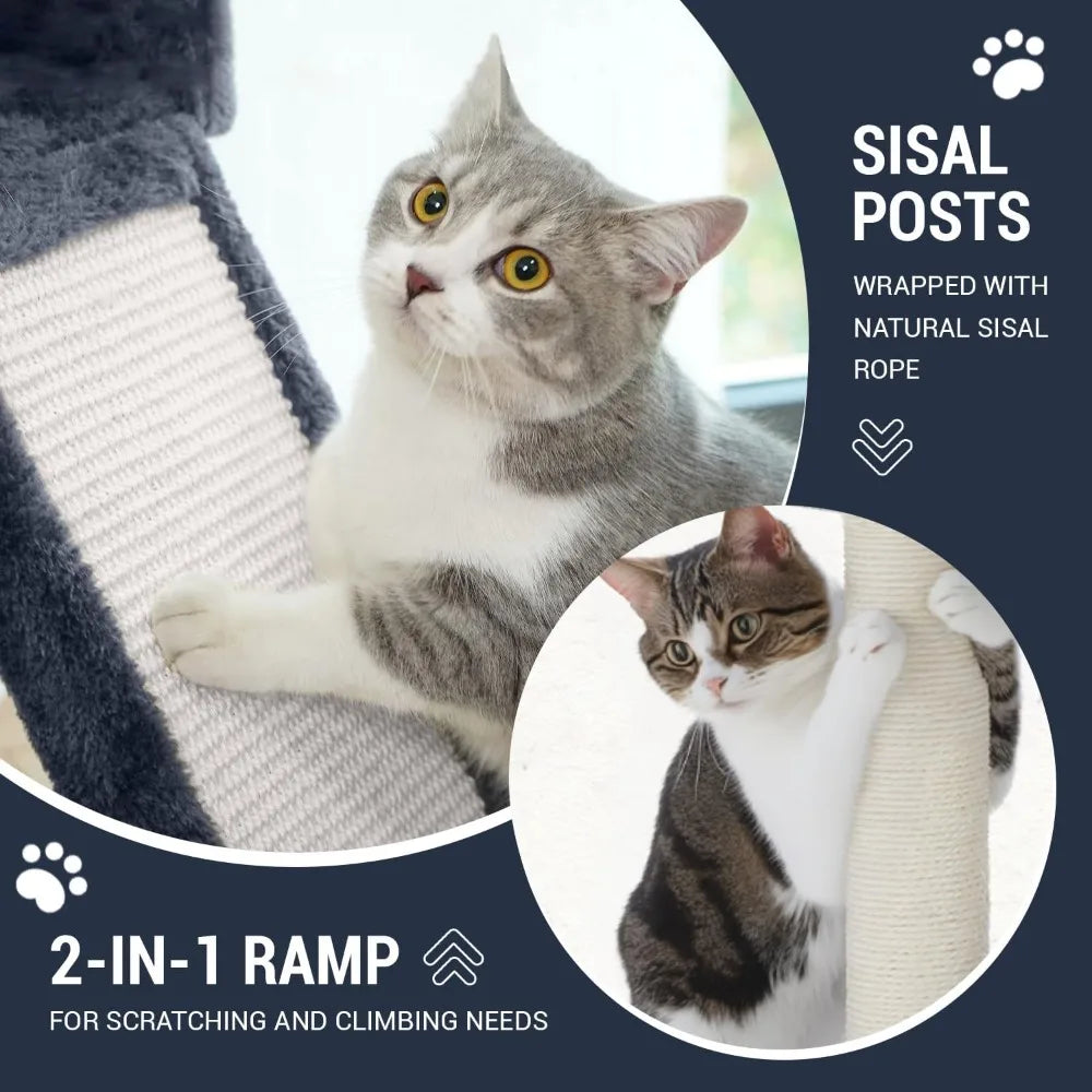 Allewie 68 Inches Cat Tree/House and Towers for Big Feline/Scratching Post/Multi-Level Large Kitty Climbing Tree with Condo/Smok