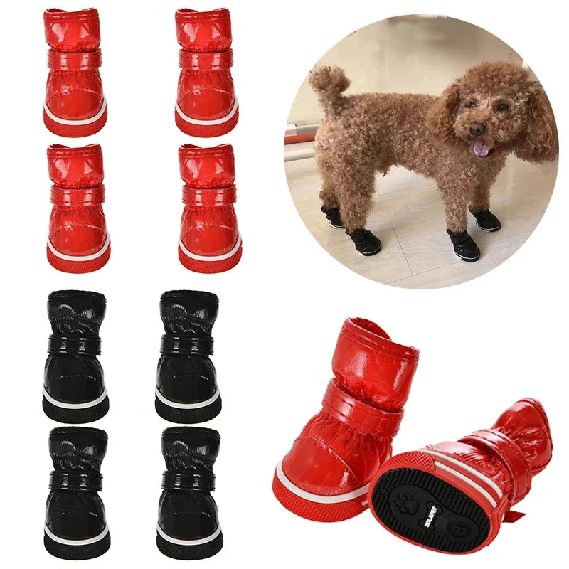 4Pcs/set Winter Pet Shoes Warm Waterproof Slip Fleece Dog Boot for Small Medium Dogs Puppy Rain Footwear Chihuahua Snow Boots