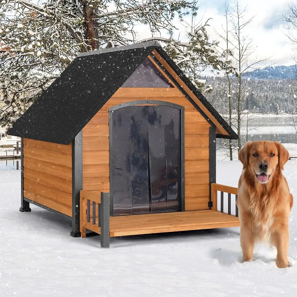 Outdoor Dog House with All-Around Insulated Liner Weatherproof Puppy Shelter Indoor Dog Kennel, Anti-Bite Dog Home for Large Bre