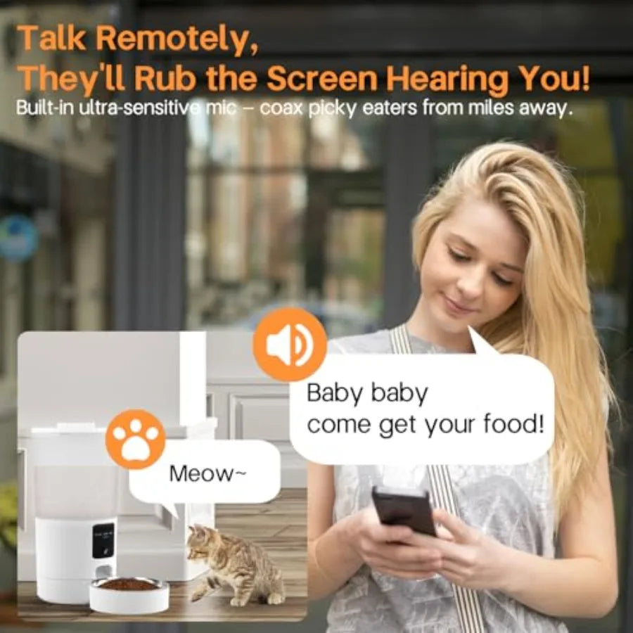 Automatic Cat Feeder with 2K Camera and Smart App for Cats and Dogs 6L Capacity Smart Pet Food Dispenser with Timed Auto Contro