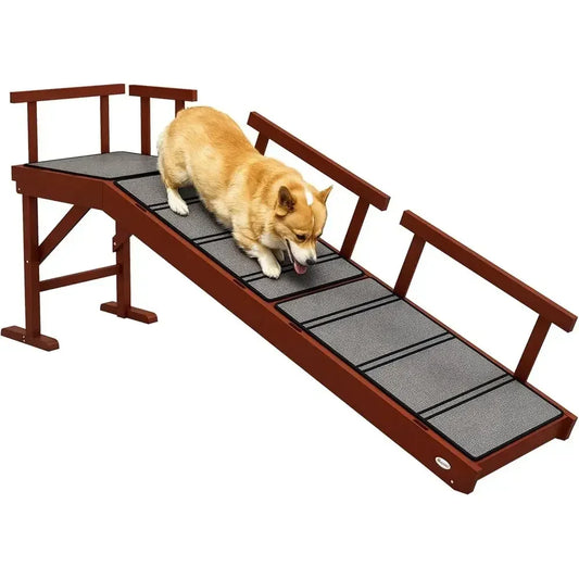 Pet Stairs for Dogs, Removable Guardrails, Non-Slip, 60 Long, Brown