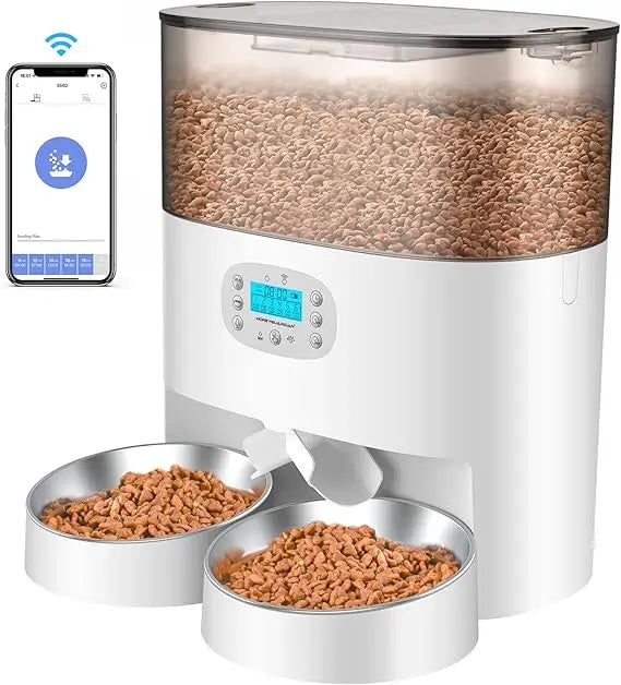 6L Automatic Cat Feeder for 2 Cats, 2.4G WiFi Enabled Smart Feed Automatic Pet Feeder for Cats & Dogs, Timed Pet Food Dispenser