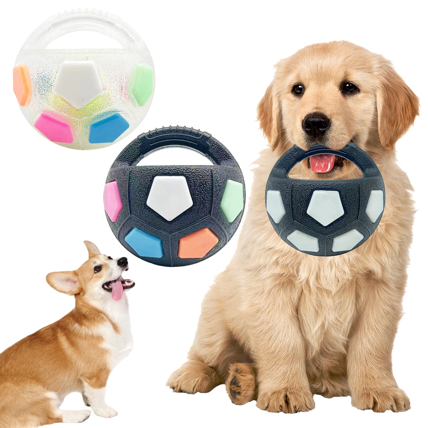 Dog Calming Ball with Handle Pet Dog Football Shape Toy Interactive Squeaky Pet Football for Medium Large Breeds