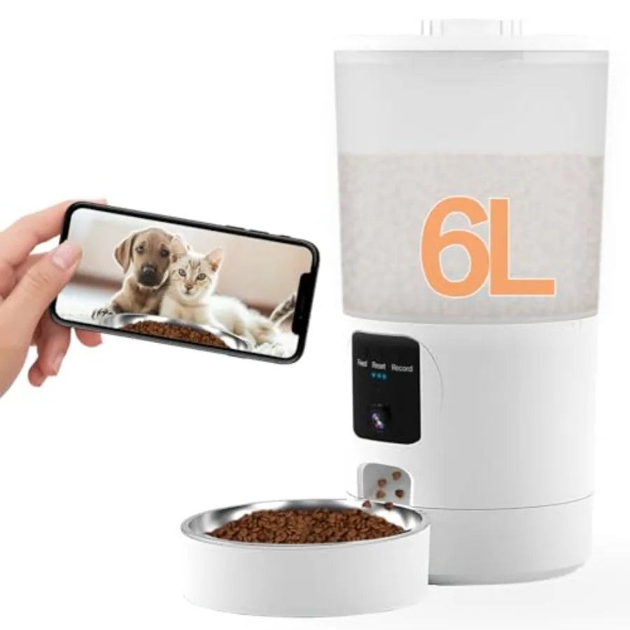 Automatic Cat Feeder with 2K Camera and Smart App for Cats and Dogs 6L Capacity Smart Pet Food Dispenser with Timed Auto Contro