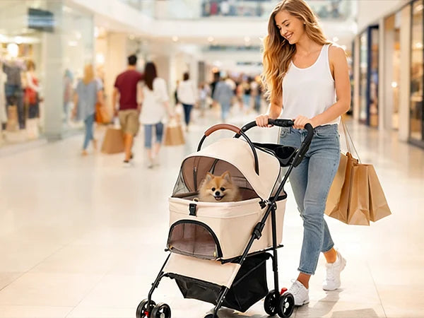 2-in-1Pet Stroller for Small Dogs Cats Foldable Lightweight 4 Wheel Dog Stroller with Removable Carrier Travel Portable Pet Cart