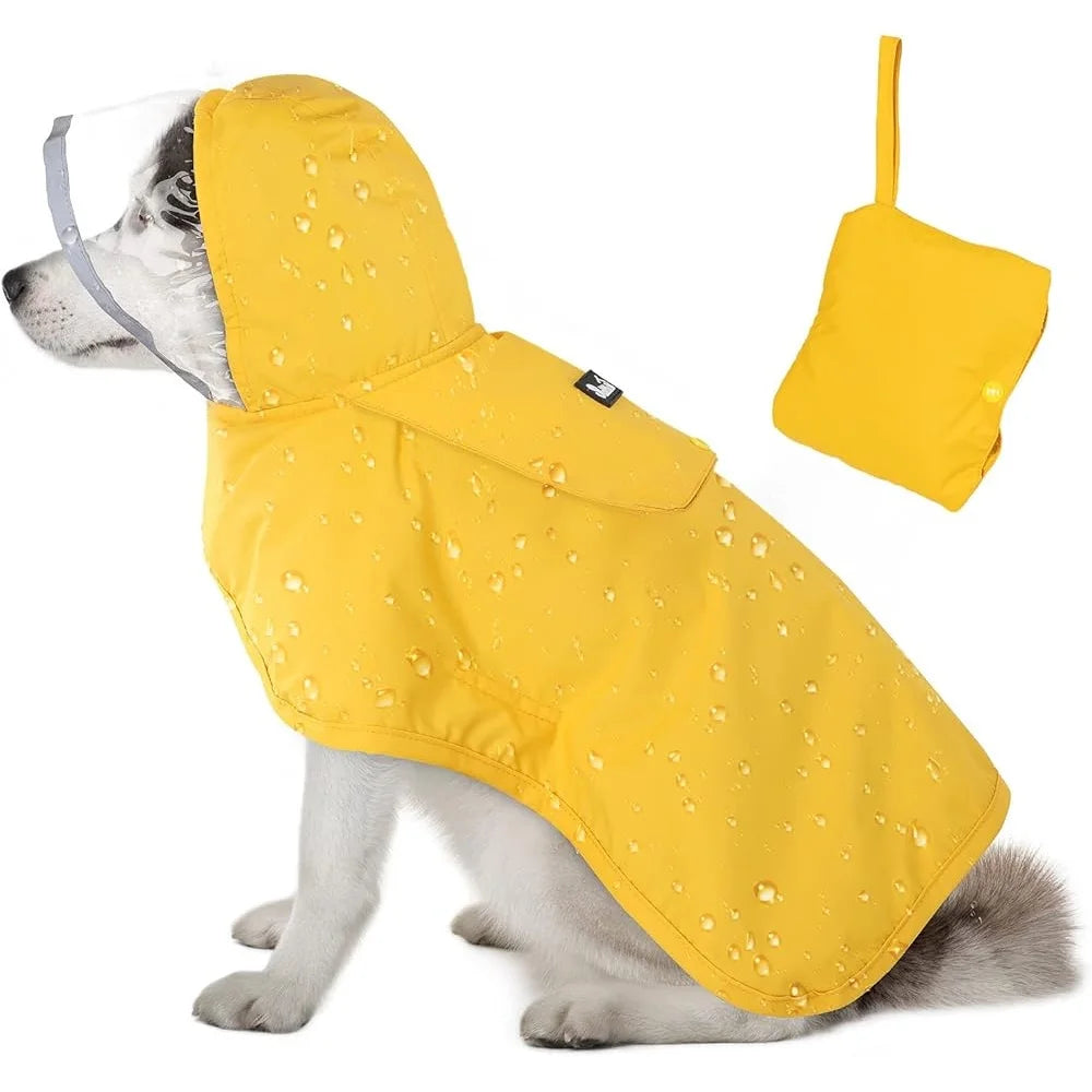 Dog Raincoat Adjustable Waterproof Jacket with Transparent Hood Reflective Straps Small Medium Large Dogs Puppies Rain Gear