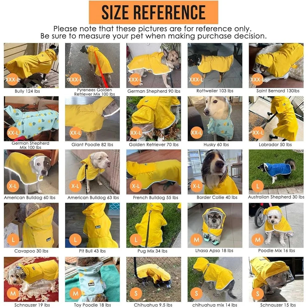 Dog Raincoat Adjustable Waterproof Jacket with Transparent Hood Reflective Straps Small Medium Large Dogs Puppies Rain Gear