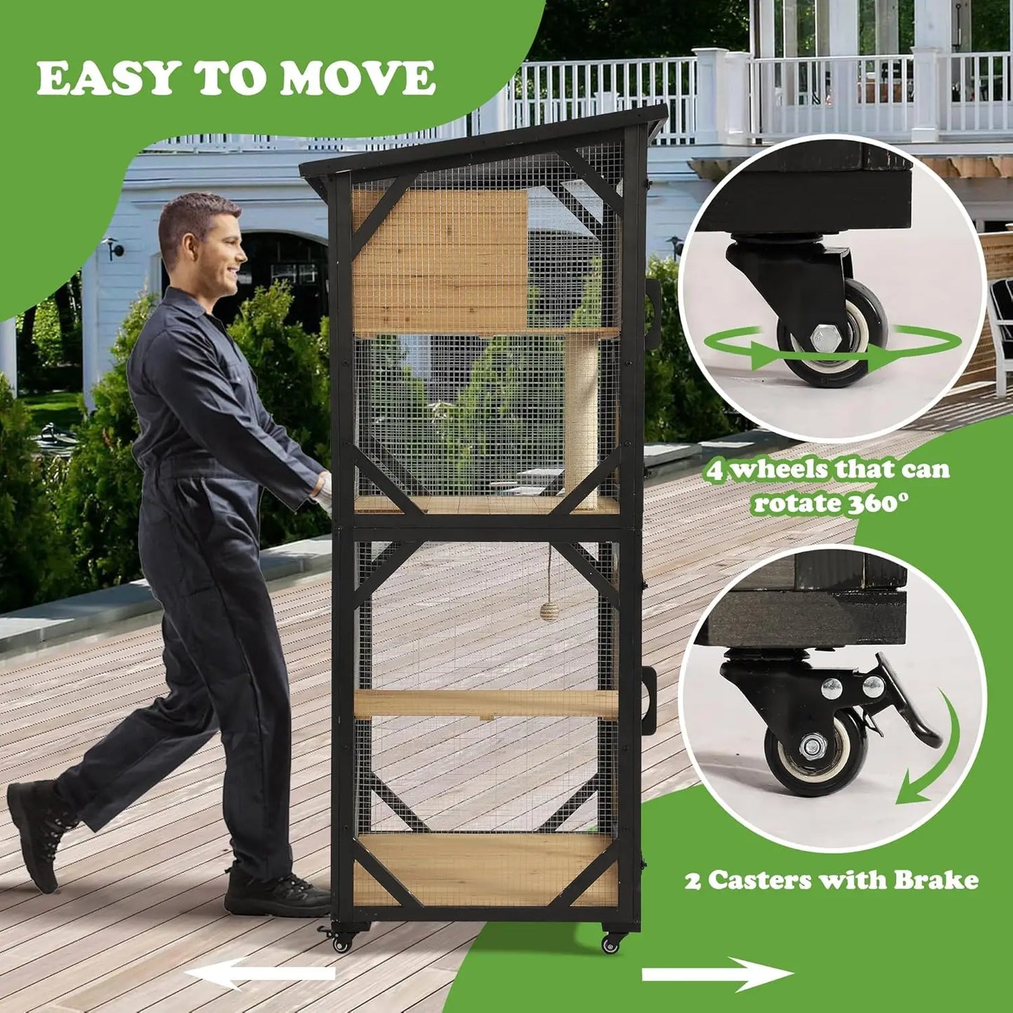 Cat Catio 4 Tiers Outdoor Cat Enclosure Window Access, Indoor Cat House with Wheels and Removable Floor