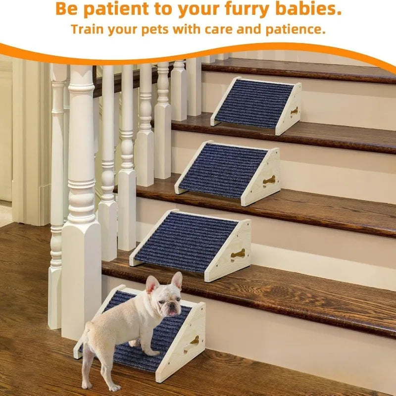 Wooden Pet Ramp Low Angle Design Stair Ladder Assist Climb Tool Stable Structure Non Slip Surface for Small Dogs Cats Indoor