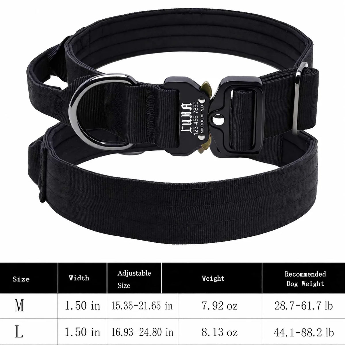 Laser Lettering Tactical Dog Collar, Support Name and Phone Customization, Nylon Material Is Suitable for Medium and Large Dogs