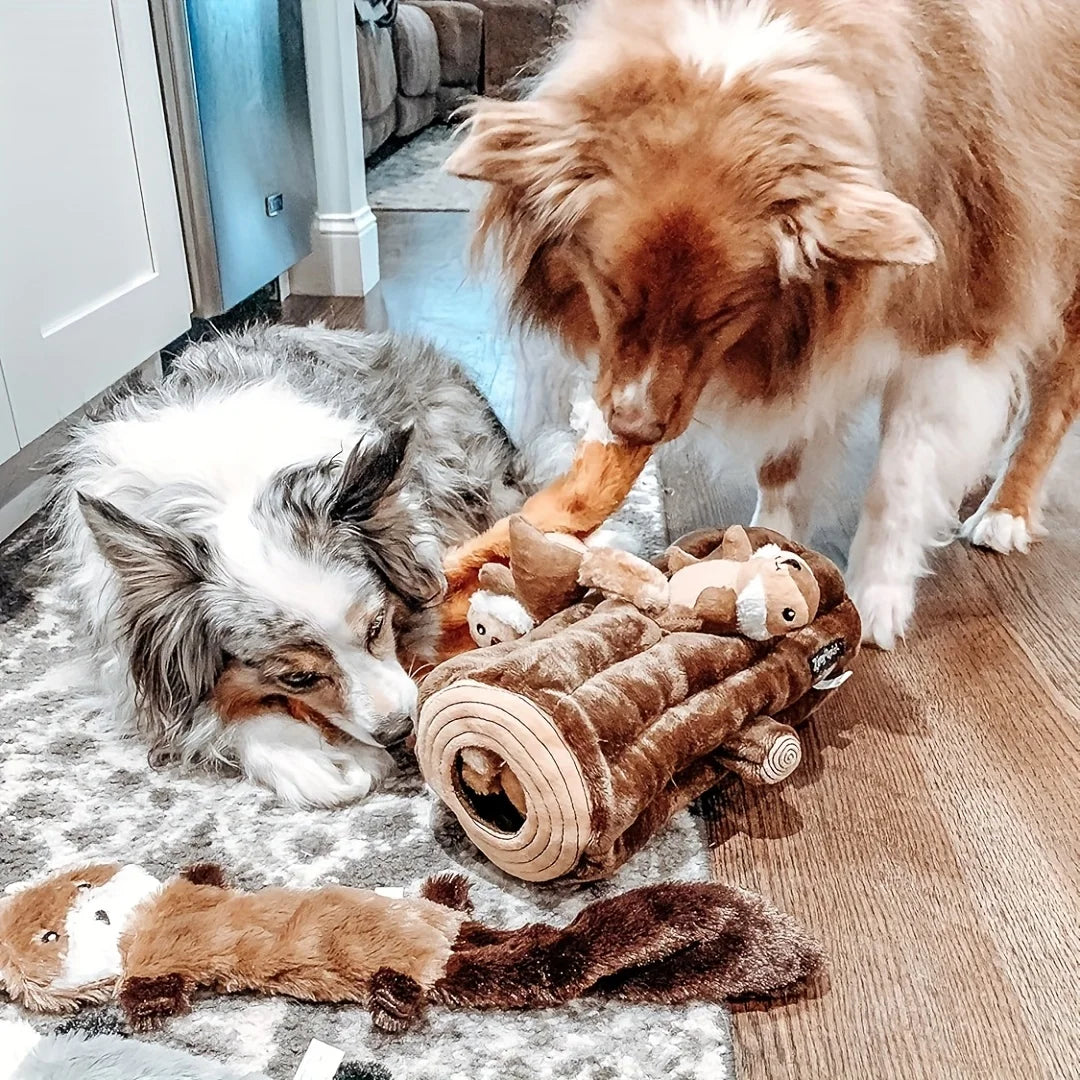 Interactive Plush Squirrel Dog Toy - Soft Brown Furry Hide-and-Seek Puzzle for Small to Medium Dogs, Durable & Safe Chewing Comp