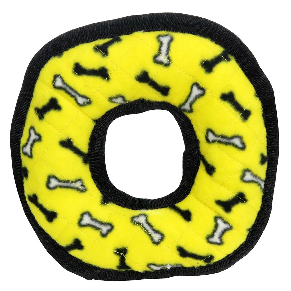 Durable Plush Squeaky Dog Toy Medium Ring Yellow Bone Floatable Washable Interactive Play Dogs Machine Washable Air Dry