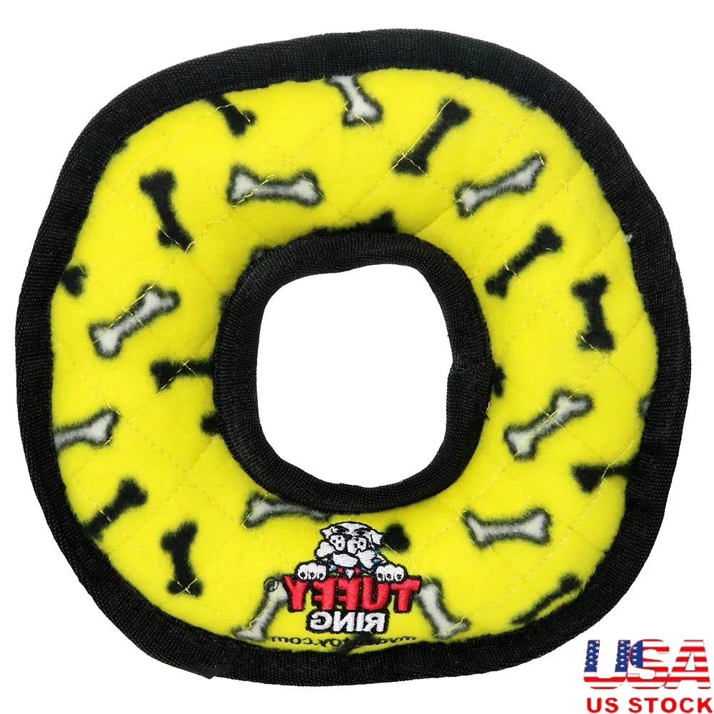 Durable Plush Squeaky Dog Toy Medium Ring Yellow Bone Floatable Washable Interactive Play Dogs Machine Washable Air Dry