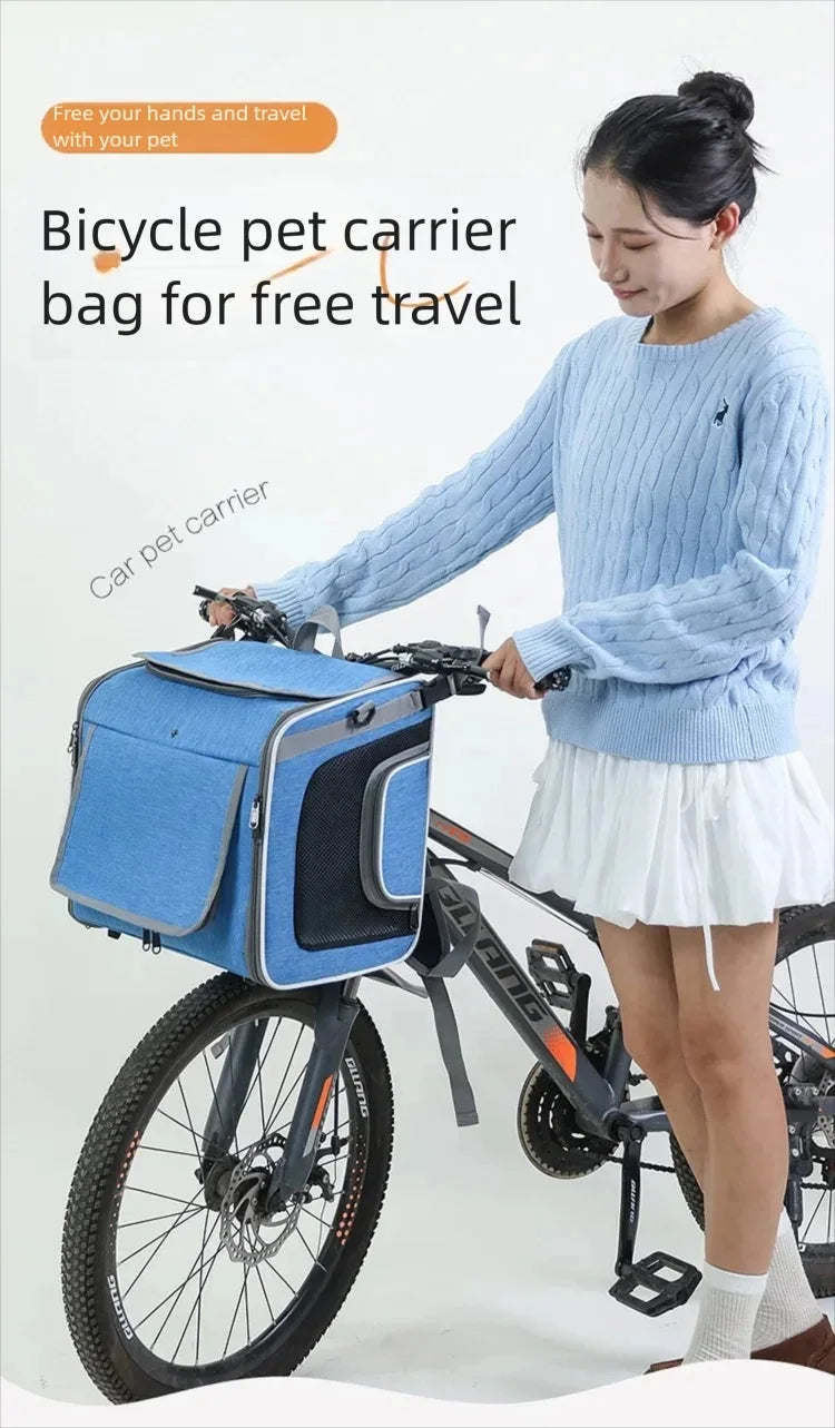 Dog or Cat Bike Basket Expandable Foldable Soft Sided Pet Carrier Backpack with 4 Open Doors, Foldable Dog Cat Bike Carrier