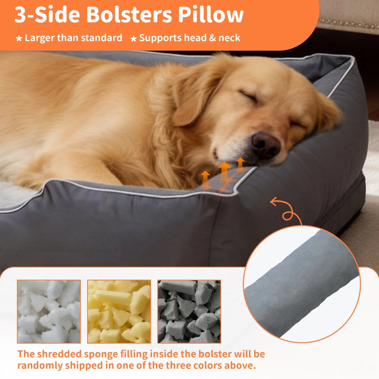 M-3XL Rectangular Dog Beds Orthopedic Dog Pet Sofa Couch Bed with Bolster Washable Pet Couch Lounger Sponge Base for Large Dogs Waterproof Lining Removable Cover