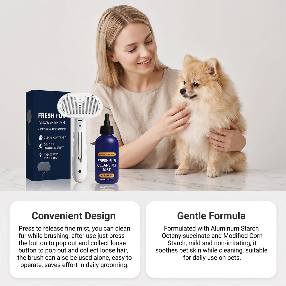 Pet Hair Detangler Spray Set Softening Smoothing Dematting Grooming Volumizing Dogs Cats Daily Care Kit for All Breeds