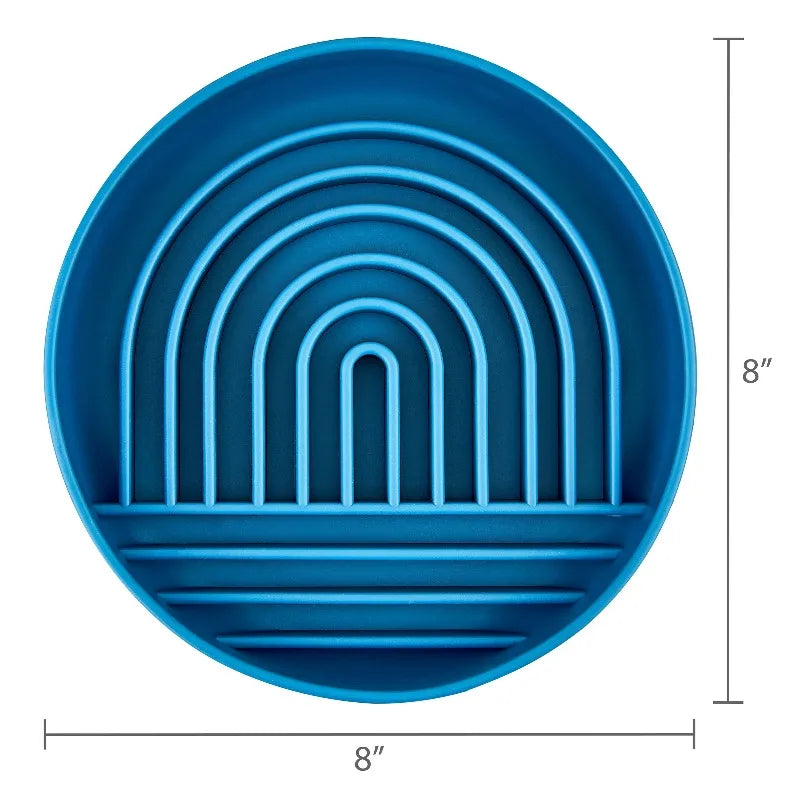 Silicone Slow Feeder Bowl for Pets, Blue Rainbow