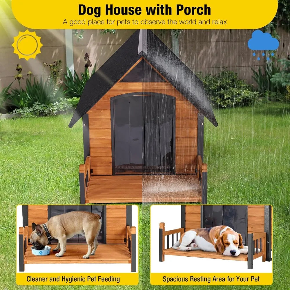 Outdoor Dog House with All-Around Insulated Liner Weatherproof Puppy Shelter Indoor Dog Kennel, Anti-Bite Dog Home for Large Bre
