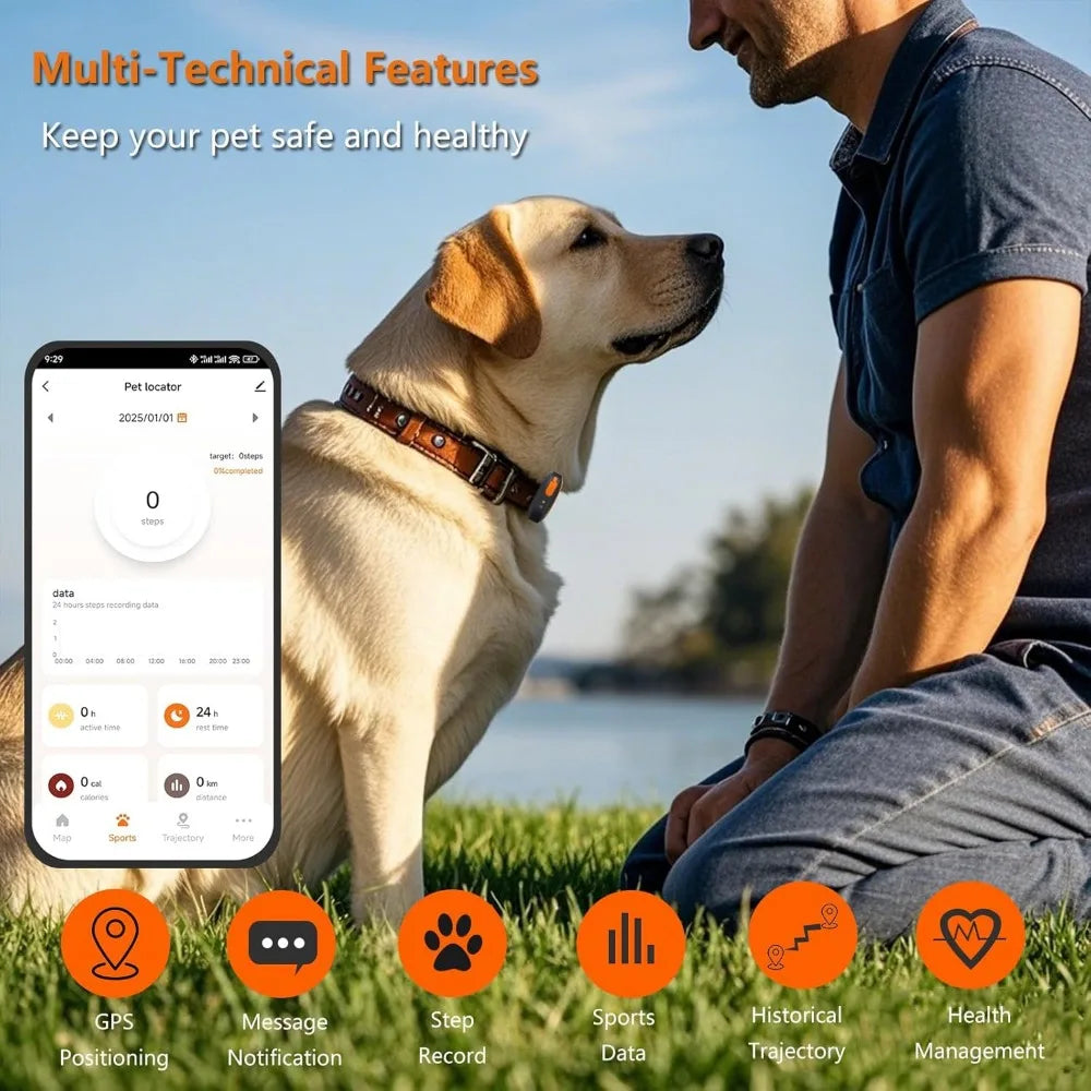 GPS Tracker Health Monitoring for Dogs, GPS Location & Smart Pet Activity Tracker, Works with Any Collar (Android and iOS Univer