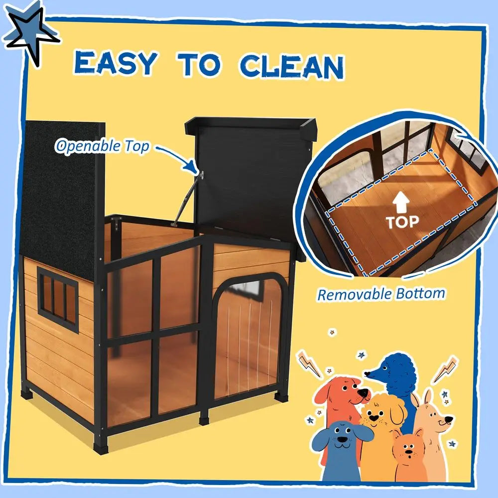 Outside CabinStyle Wooden Dog House for Large Dogs with Openable Roof amp Giant Window, Outdoor amp Indoor Big Dog Shelter, Asp