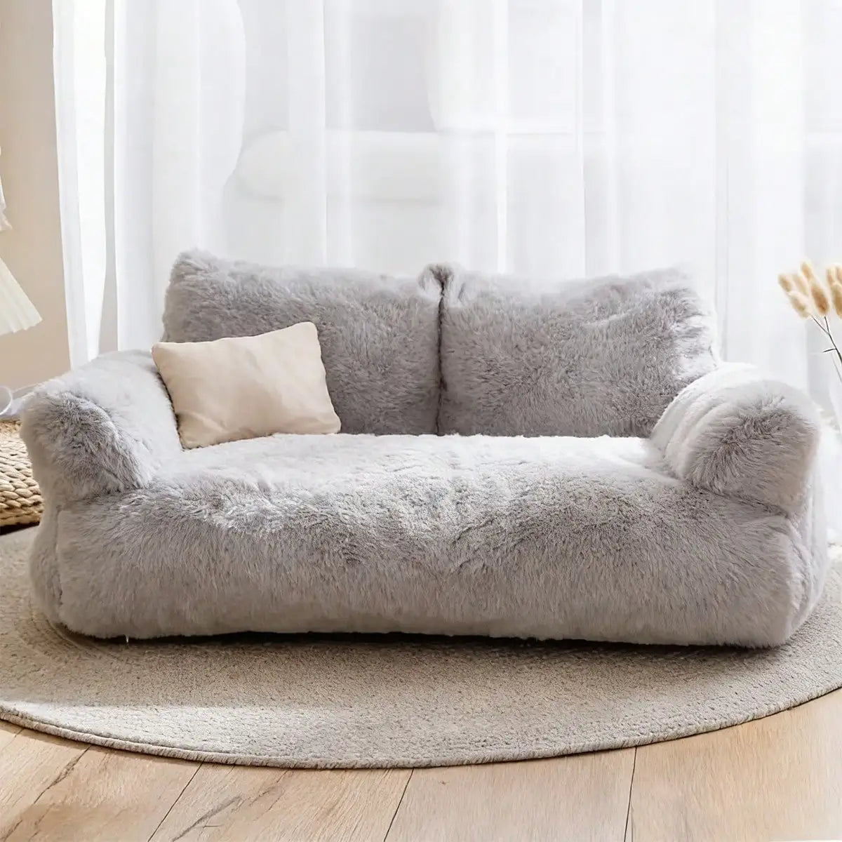 Cozy Plush Dog Sofa Bed for Medium Dogs and Cats, Raised Edge Washable Pet Couch with Non-Slip Bottom for Indoor Lounging