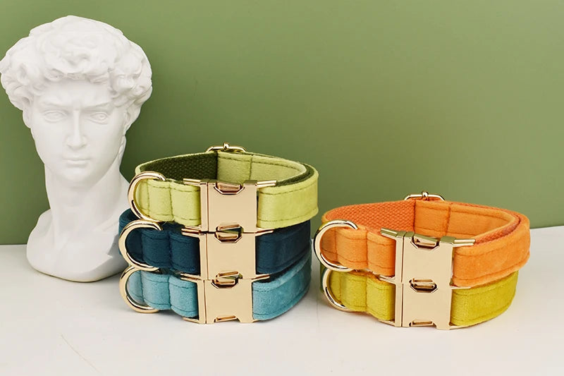 Velvet Adjustable Dog Collar Leash, Gold Dog Collar and Leash Set, Dog Collar Leash and Harness Set Strong Large Dog