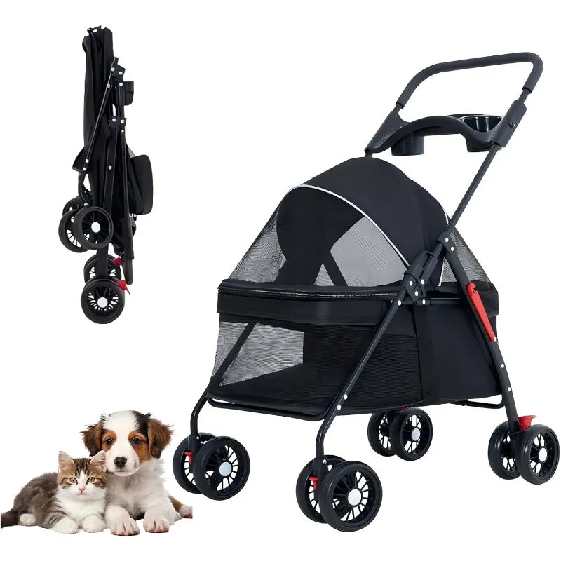 Pet Stroller Dogs Cats Teddy Bear Baby Stroller Small Pet Stroller Light and Foldable Suitable Outdoor Travel Dog Cat Supplies