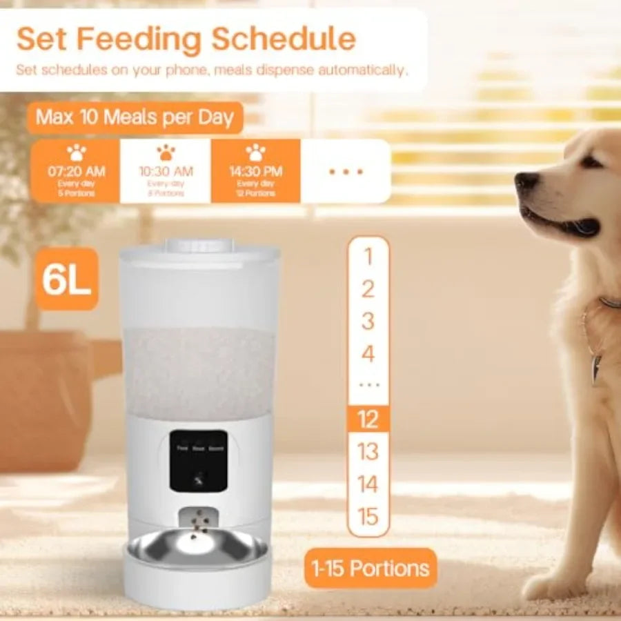 Automatic Cat Feeder with 2K Camera and Smart App for Cats and Dogs 6L Capacity Smart Pet Food Dispenser with Timed Auto Contro